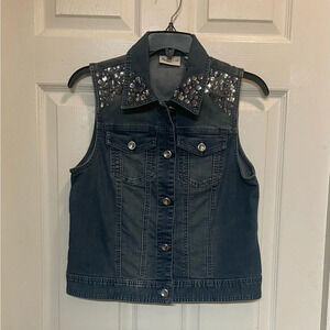Chicos NWT Scattered Stones Denim Vest Bling Size 0 Small